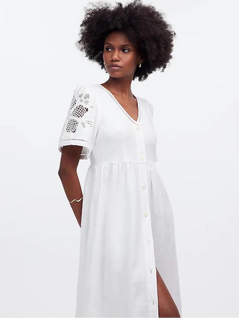 Madewell White Button-Front Eyelet Midi Dress